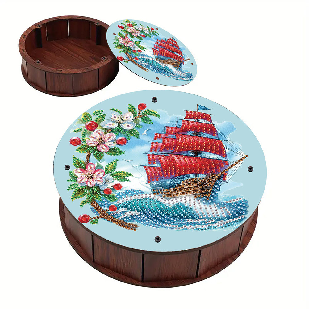 DIY Diamond Painting Storage Box Rhinestones Decorative Snack Case (Sailboat)