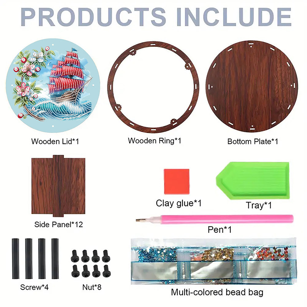 DIY Diamond Painting Storage Box Rhinestones Decorative Snack Case (Sailboat)