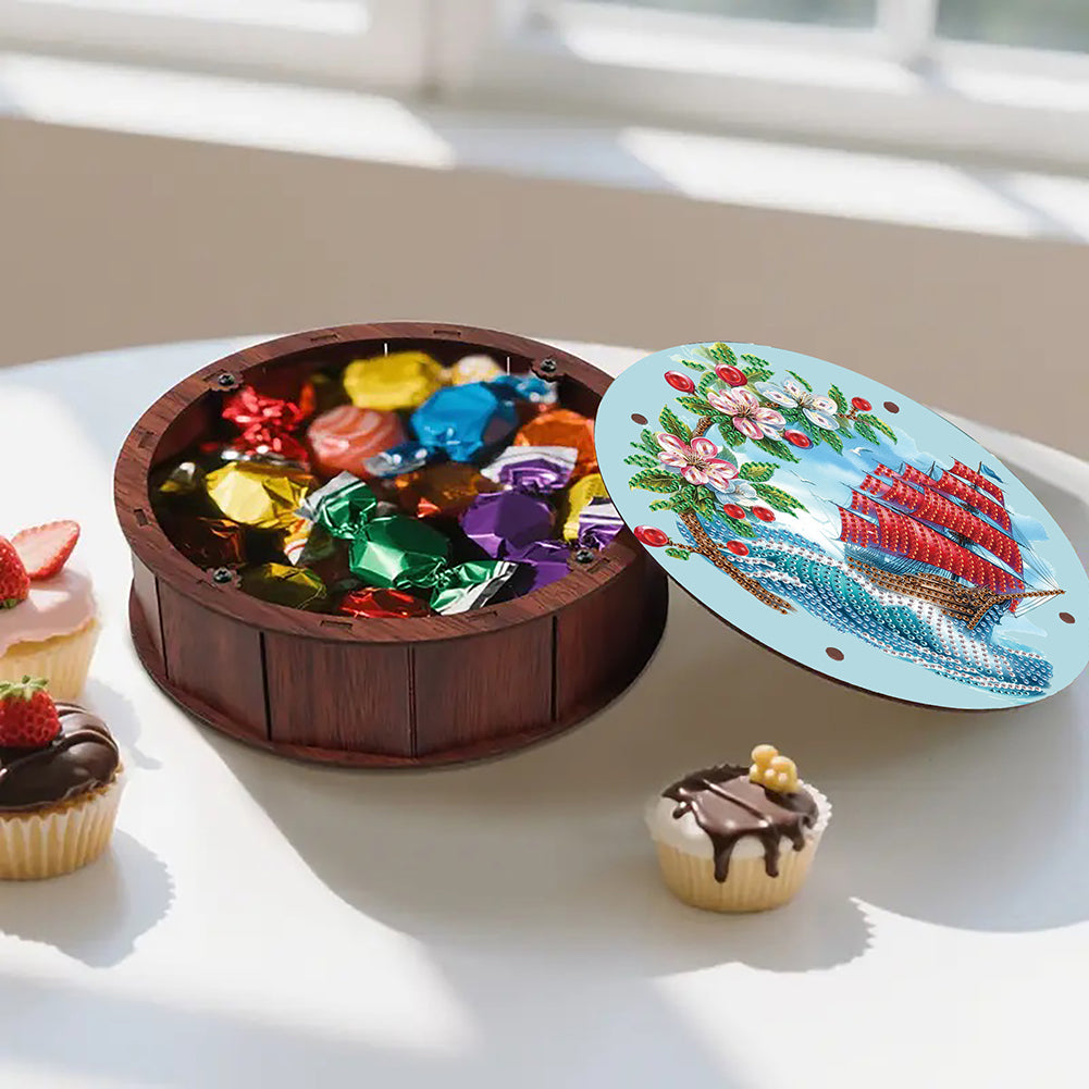 DIY Diamond Painting Storage Box Rhinestones Decorative Snack Case (Sailboat)