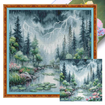Moonlight Over The Lotus Pond - 14CT Stamped Cross Stitch 46*46CM£¨Egyptian cotton£©£¨Xiaobai£©