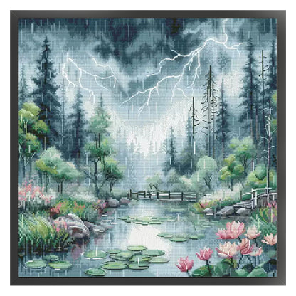 Moonlight Over The Lotus Pond - 14CT Stamped Cross Stitch 46*46CM£¨Egyptian cotton£©£¨Xiaobai£©