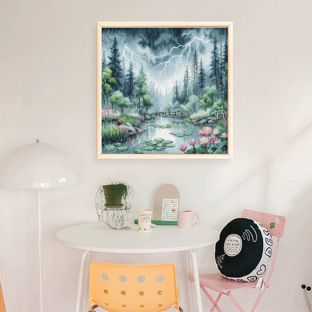 Moonlight Over The Lotus Pond - 14CT Stamped Cross Stitch 46*46CM£¨Egyptian cotton£©£¨Xiaobai£©