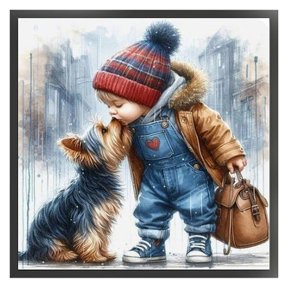 Boy And Puppy - 11CT Stamped Cross Stitch 40*40CM