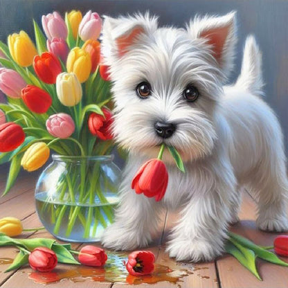 Tulip Puppy - Full Round Drill Diamond Painting 30*30CM