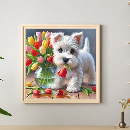 Tulip Puppy - Full Round Drill Diamond Painting 30*30CM