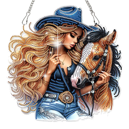 Cowgirl 2D Flat DIY Hanging Diamond Art Kits Window Hanging Art for Home Decor
