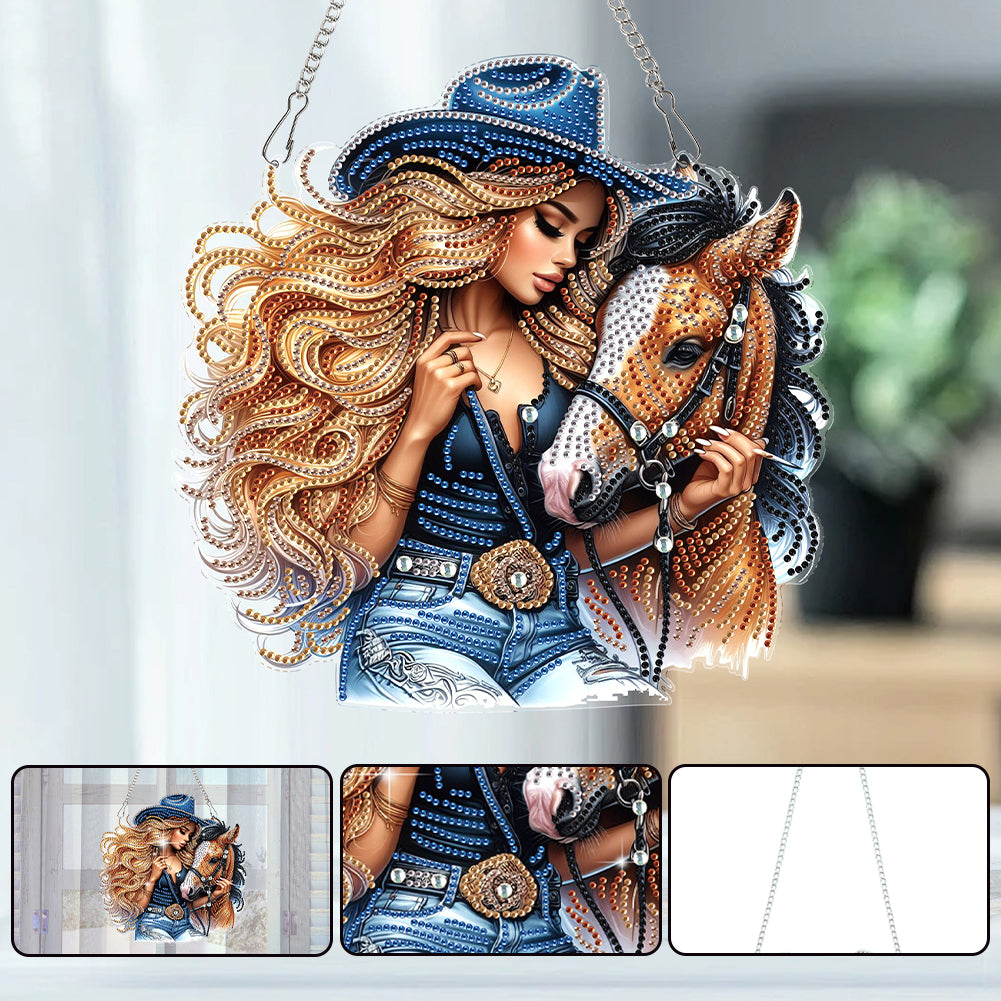 Cowgirl 2D Flat DIY Hanging Diamond Art Kits Window Hanging Art for Home Decor