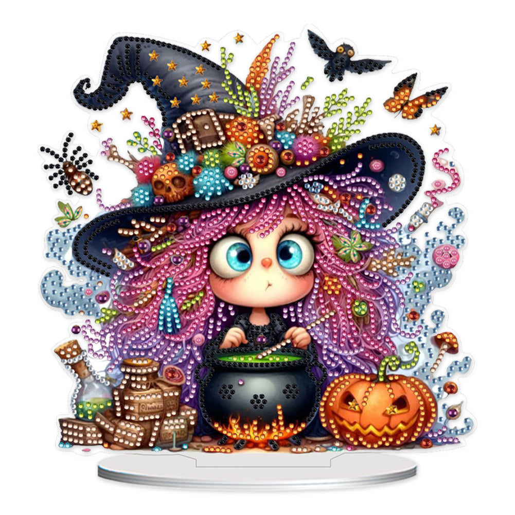 2D Flat Halloween Witch Print DIY Diamond Painting Desktop Ornaments Decor Kit
