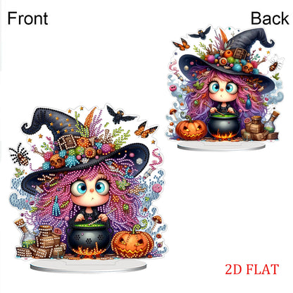 2D Flat Halloween Witch Print DIY Diamond Painting Desktop Ornaments Decor Kit