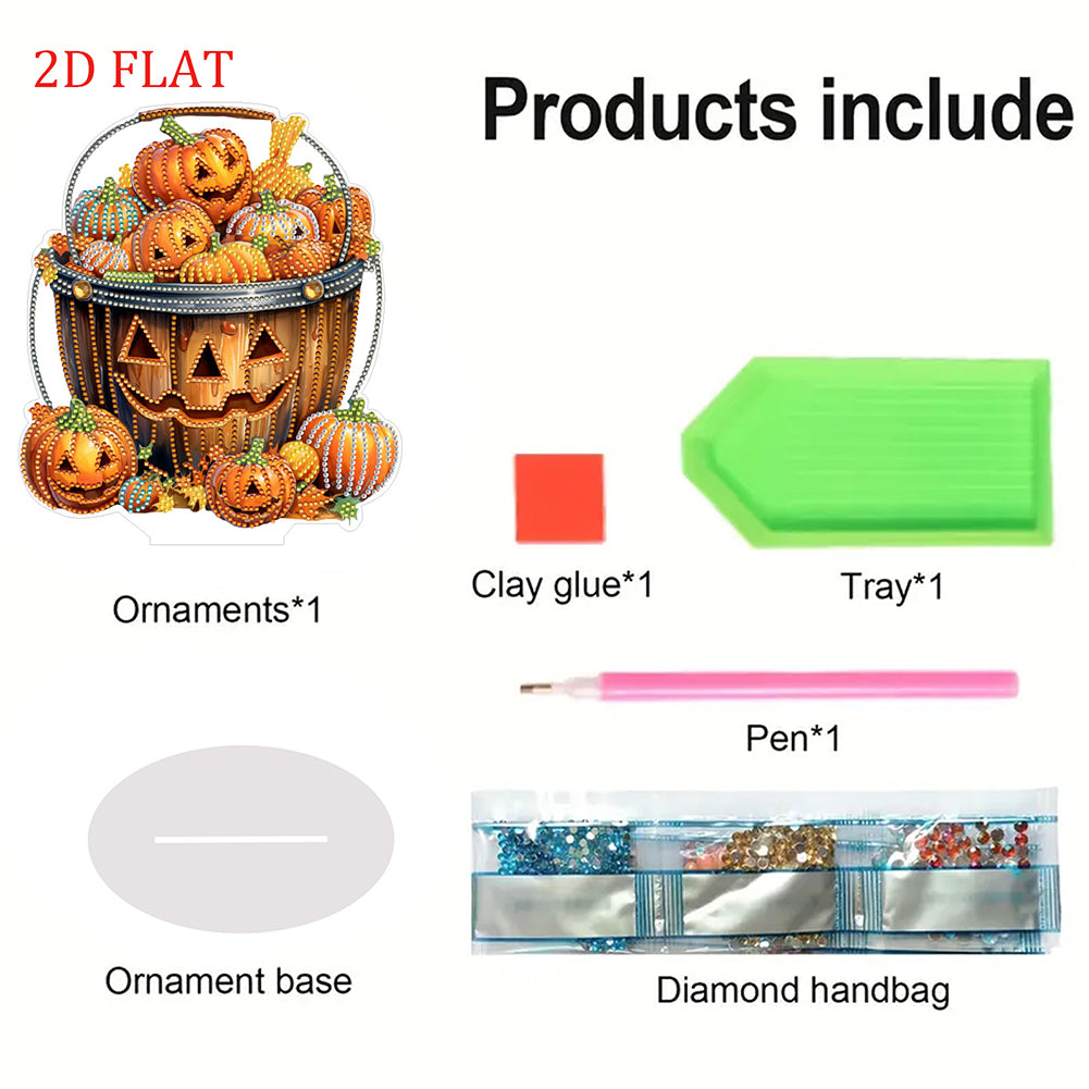 2D Flat Halloween Pumpkin Print DIY Diamond Painting Desktop Ornaments Decor Kit