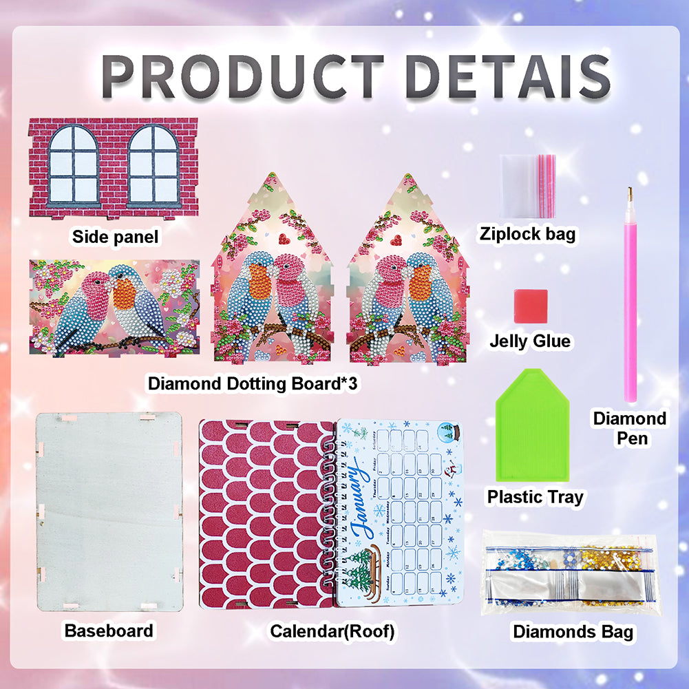 2026 Calendar Diamond Painting Kit Pair of Birds DIY Diamond Art Desk Calendar