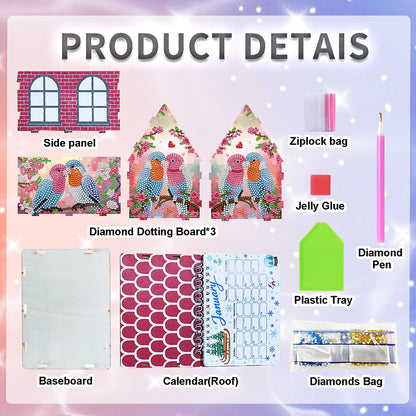 2026 Calendar Diamond Painting Kit Pair of Birds DIY Diamond Art Desk Calendar