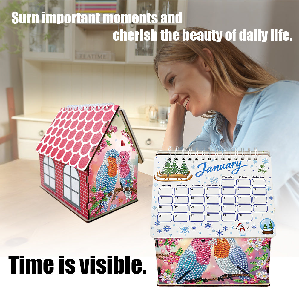 2026 Calendar Diamond Painting Kit Pair of Birds DIY Diamond Art Desk Calendar