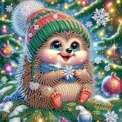 Christmas Atmosphere Hedgehog - Special Shaped Drill Diamond Painting 30*30CM
