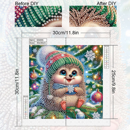 Christmas Atmosphere Hedgehog - Special Shaped Drill Diamond Painting 30*30CM