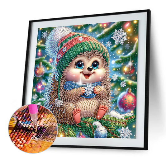 Christmas Atmosphere Hedgehog - Special Shaped Drill Diamond Painting 30*30CM