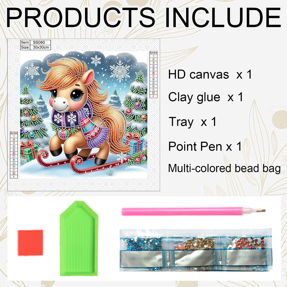 Christmas Atmosphere Pony - Special Shaped Drill Diamond Painting 30*30CM