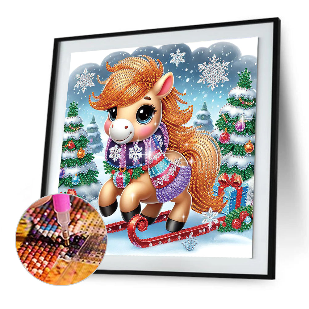 Christmas Atmosphere Pony - Special Shaped Drill Diamond Painting 30*30CM
