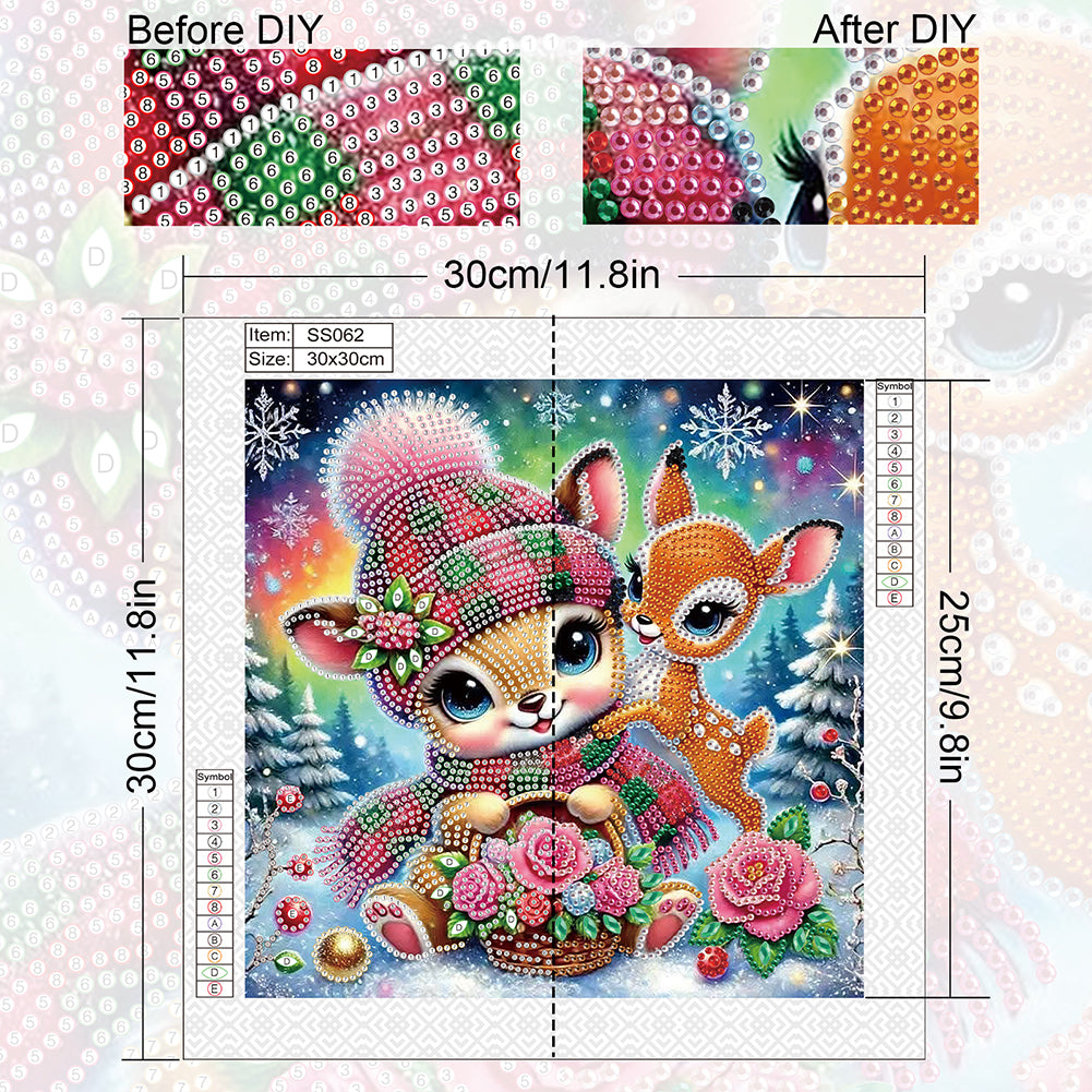 Christmas Deer - Special Shaped Drill Diamond Painting 30*30CM