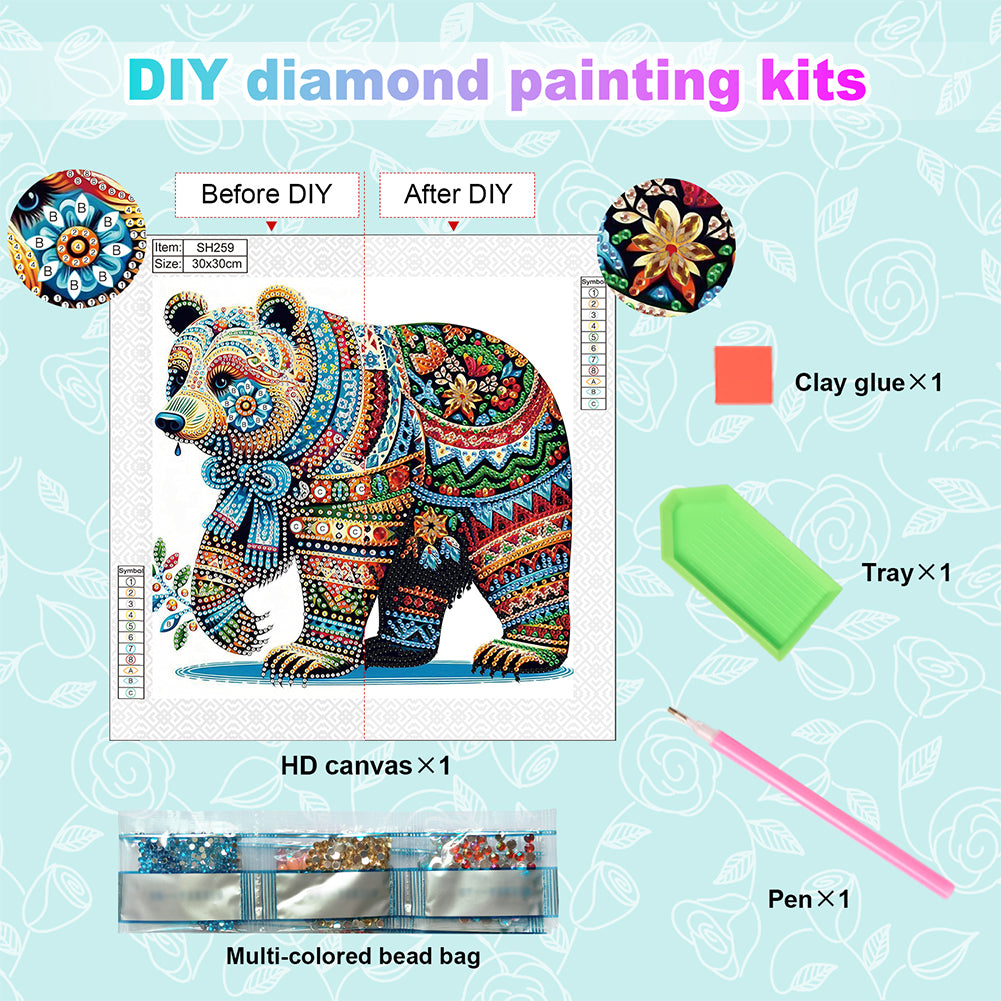 Colorful Bear - Special Shaped Drill Diamond Painting 30*30CM