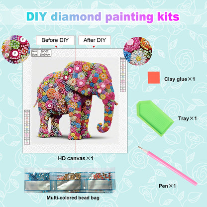 Flower Elephant - Special Shaped Drill Diamond Painting 30*30CM