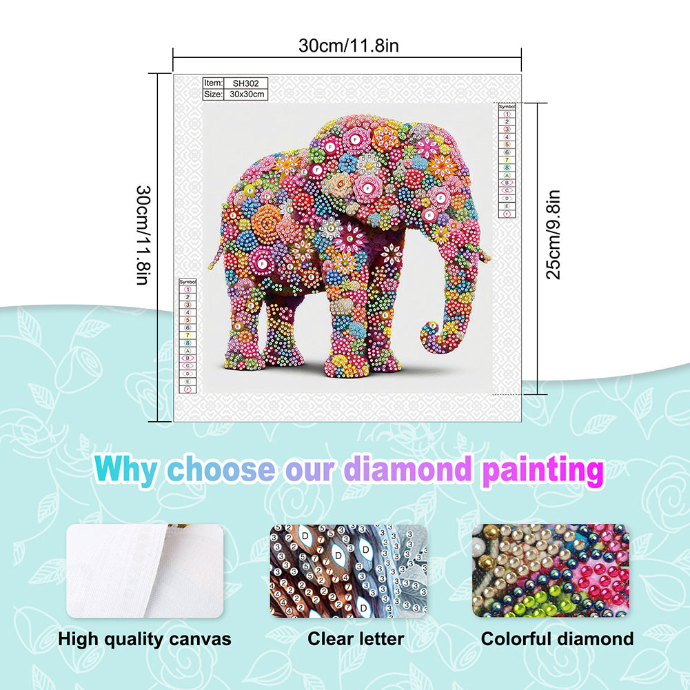 Flower Elephant - Special Shaped Drill Diamond Painting 30*30CM