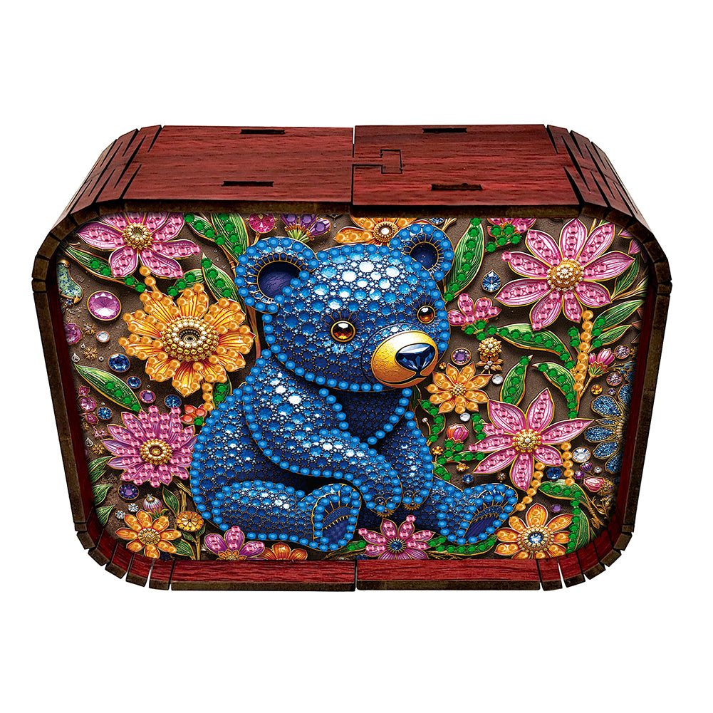 1pc Blue Bear Handmade Wooden Music Box Diamond Painting Art Kit Birthday Gift