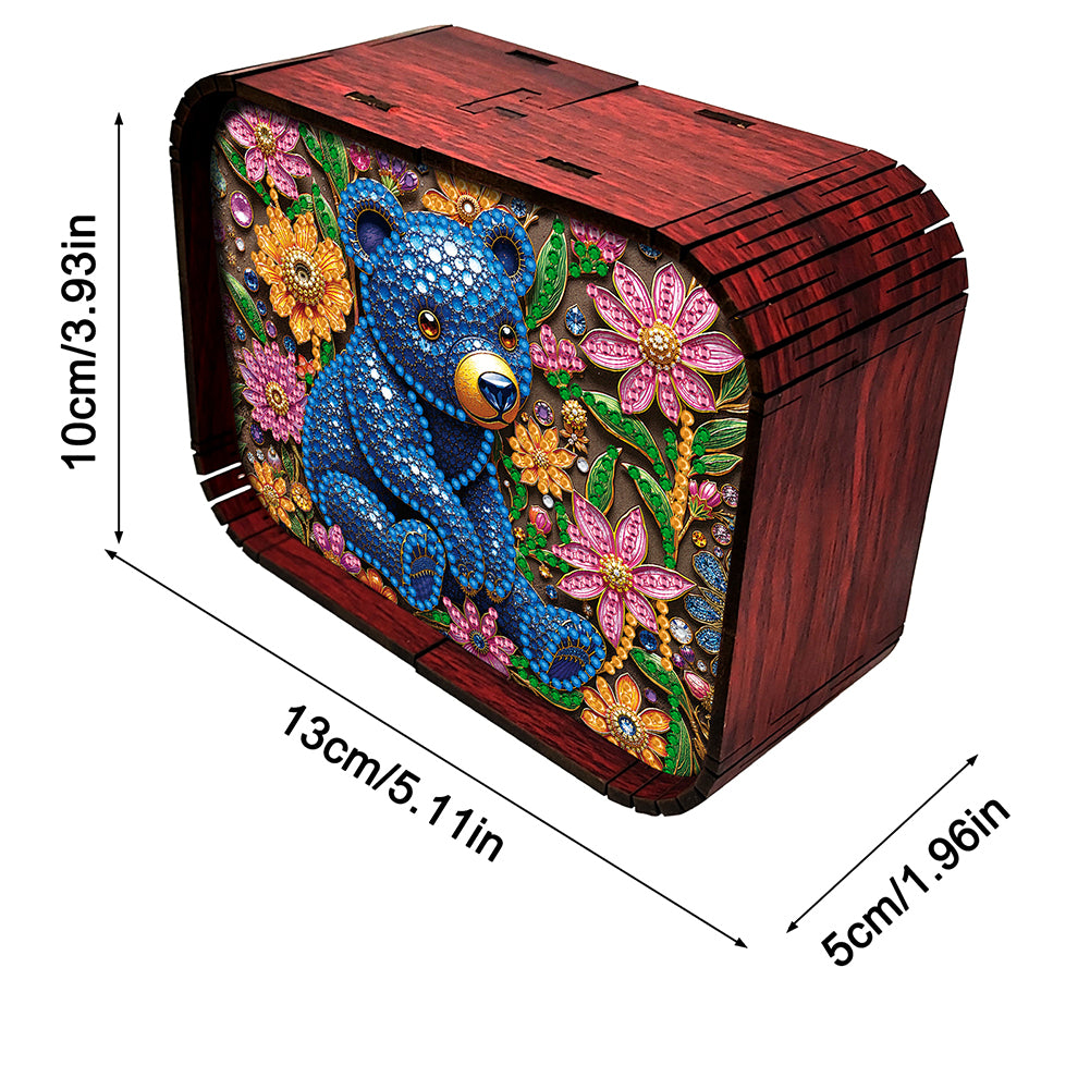 1pc Blue Bear Handmade Wooden Music Box Diamond Painting Art Kit Birthday Gift
