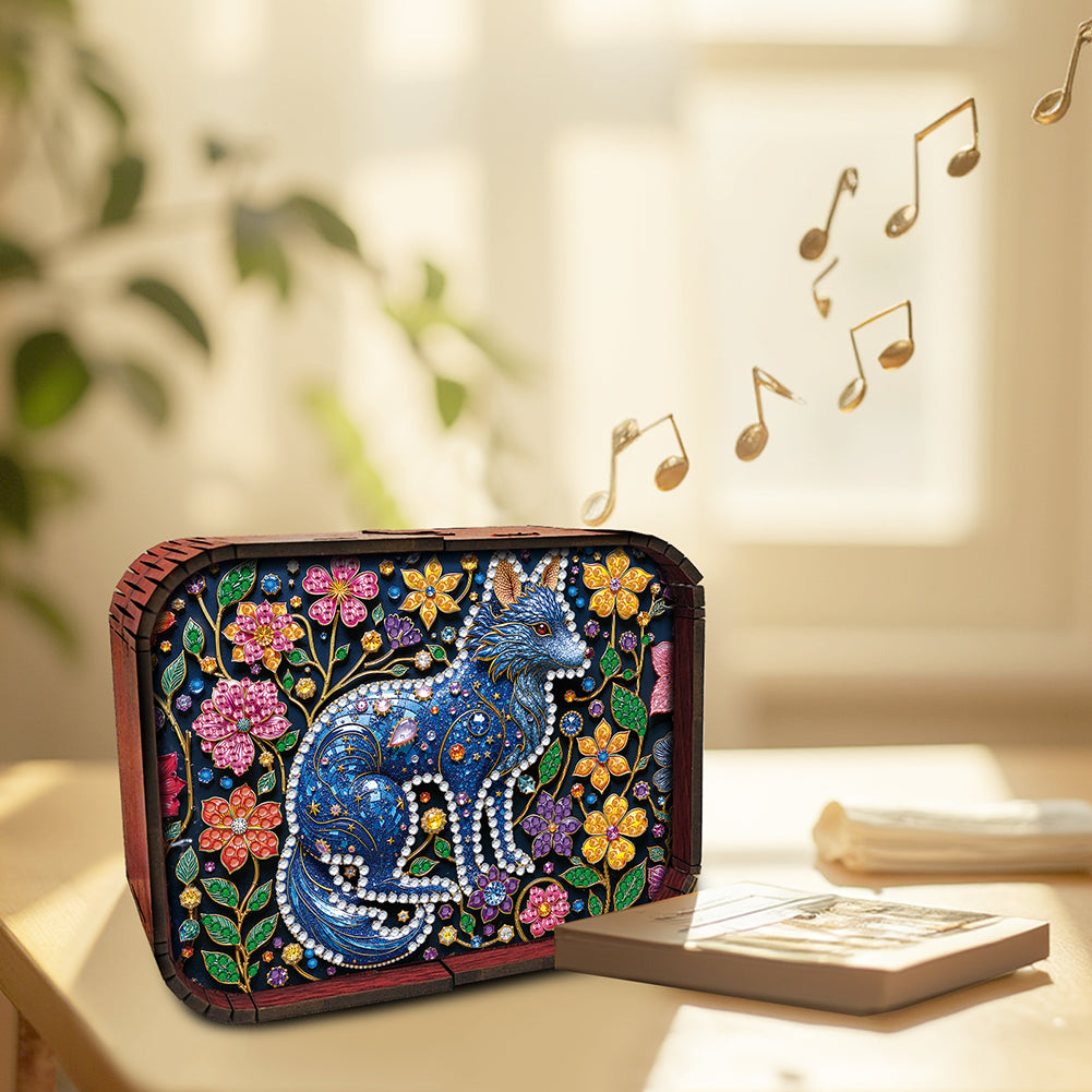 1pc Gem Wolf Handmade Wooden Music Box Diamond Painting Art Kit Birthday Gift