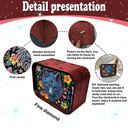 1pc Gem Wolf Handmade Wooden Music Box Diamond Painting Art Kit Birthday Gift