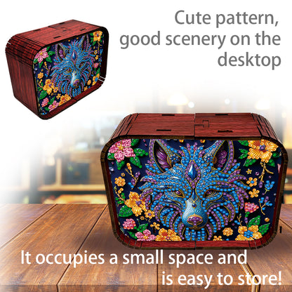 1pc Gem Wolf Handmade Wooden Music Box Diamond Painting Art Kit Birthday Gift