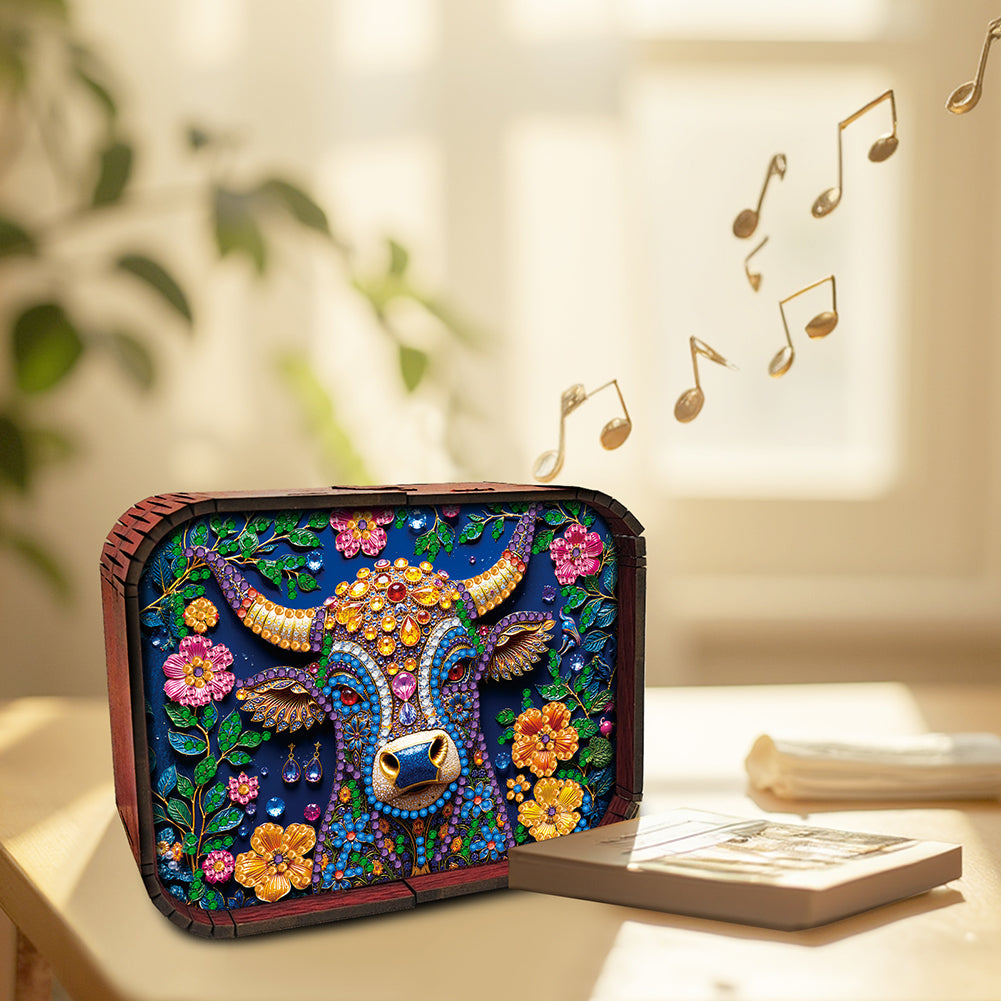 1pc Gem Cow Handmade Wooden Music Box Diamond Painting Art Kit Birthday Gift