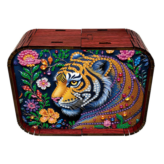 1pc Gem Tiger Handmade Wooden Music Box Diamond Painting Art Kit Birthday Gift