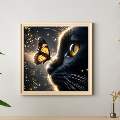 Black Cat And Butterfly - Full Round Drill Diamond Painting 30*30CM