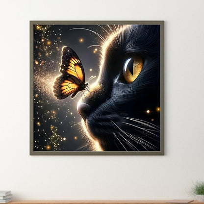 Black Cat And Butterfly - Full Round Drill Diamond Painting 30*30CM