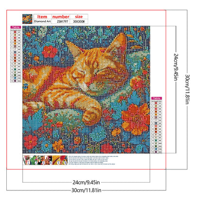 Cat With Flowers - Full Round Drill Diamond Painting 30*30CM