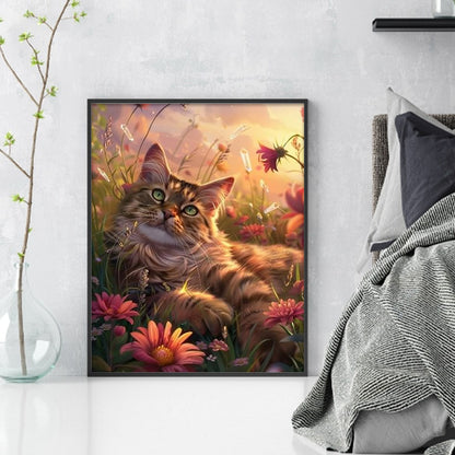 Cat And Flowers - 11CT Stamped Cross Stitch 35*45CM