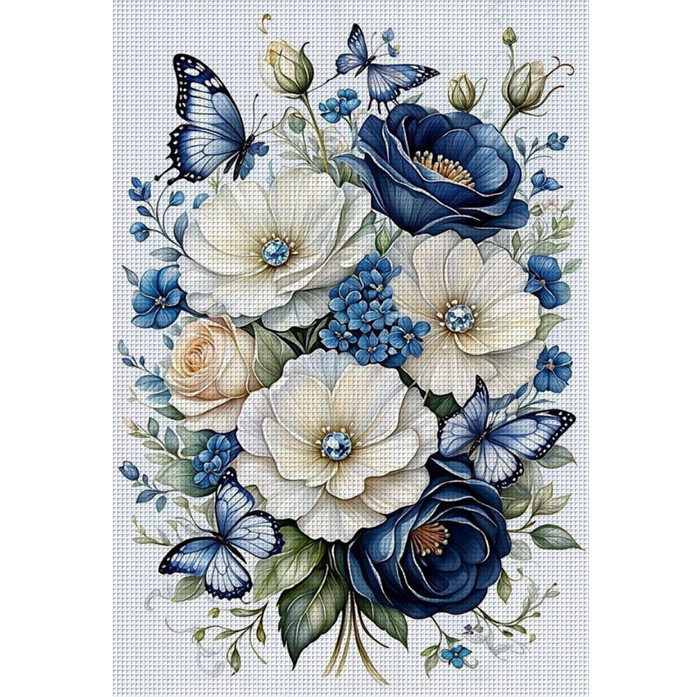 Flowers And Butterflies - 14CT Stamped Cross Stitch 40*60CM