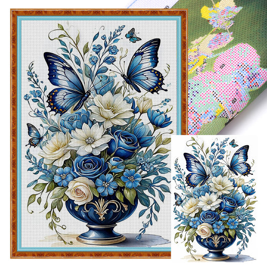 Flowers And Butterflies - 14CT Stamped Cross Stitch 40*60CM