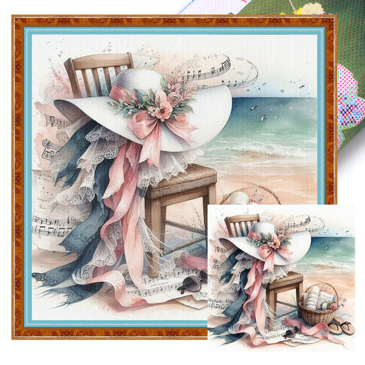 Floral Hat On Beach Chair - 11CT Stamped Cross Stitch 40*40CM