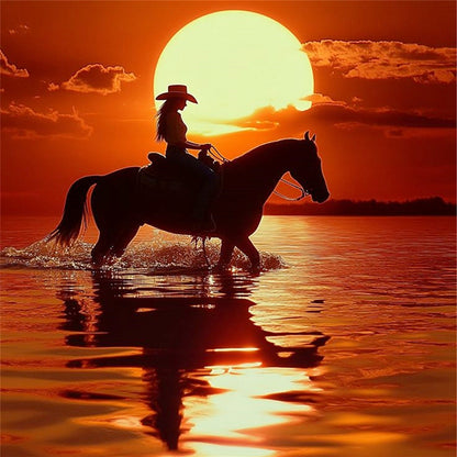 Girl Riding At Sunset - 11CT Stamped Cross Stitch 40*40CM