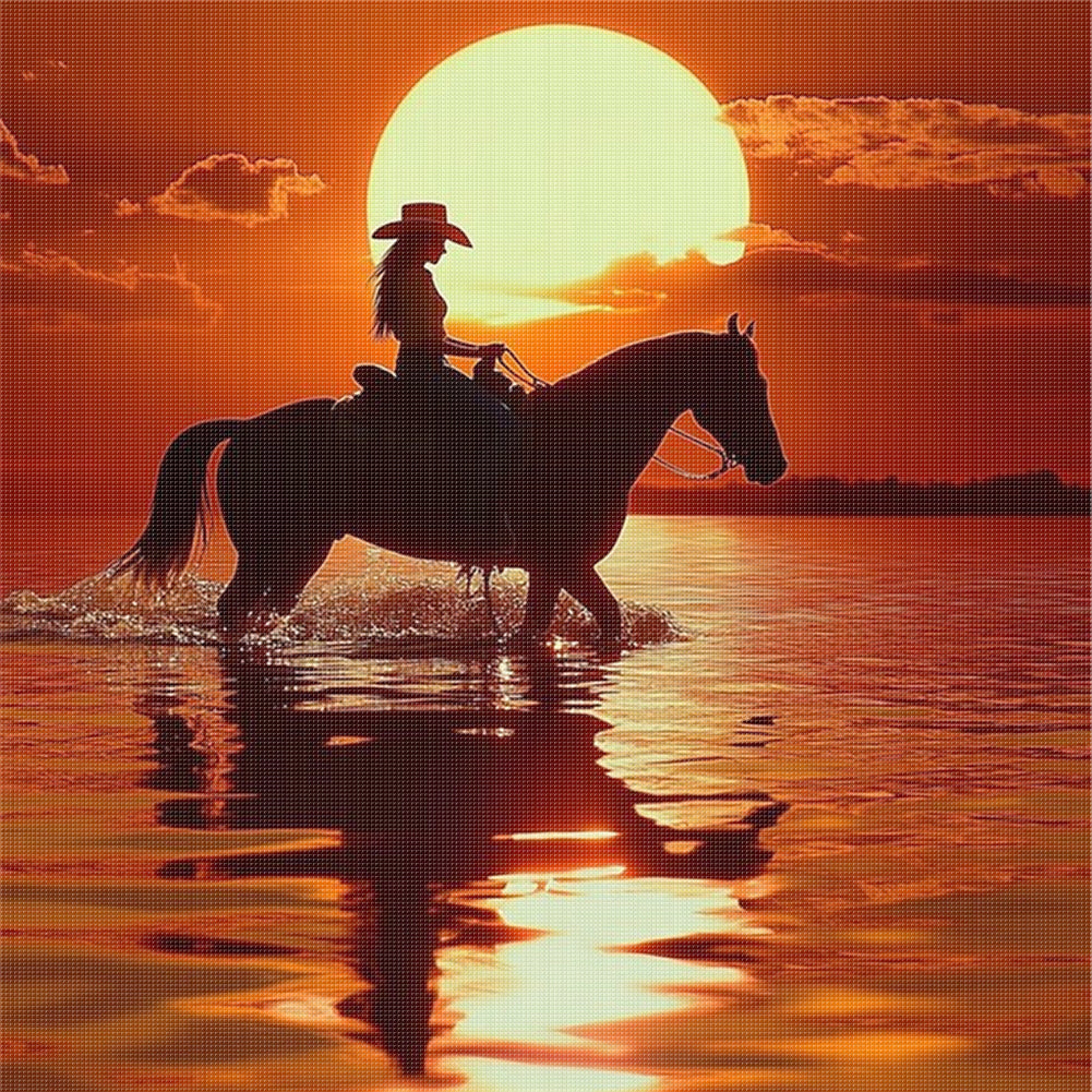 Girl Riding At Sunset - 11CT Stamped Cross Stitch 40*40CM