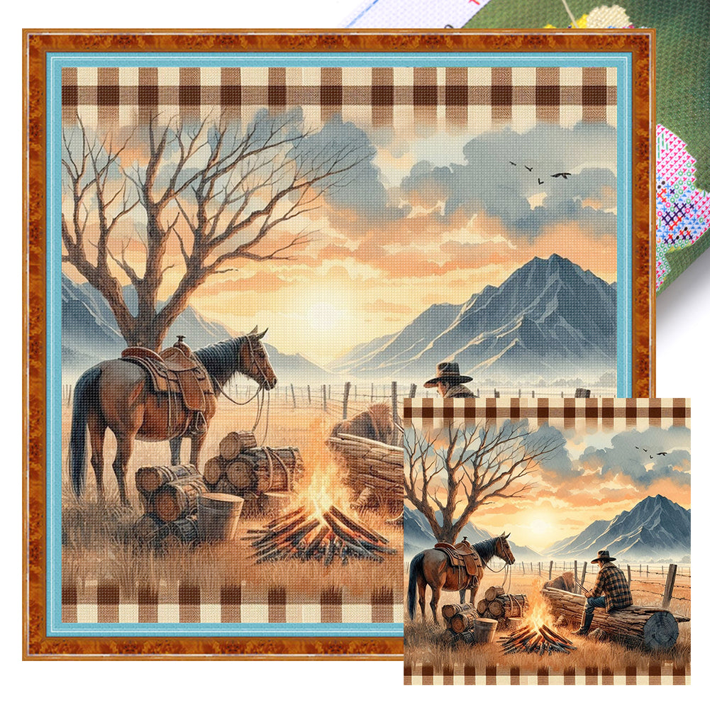 Sunset Scenery - 11CT Stamped Cross Stitch 40*40CM
