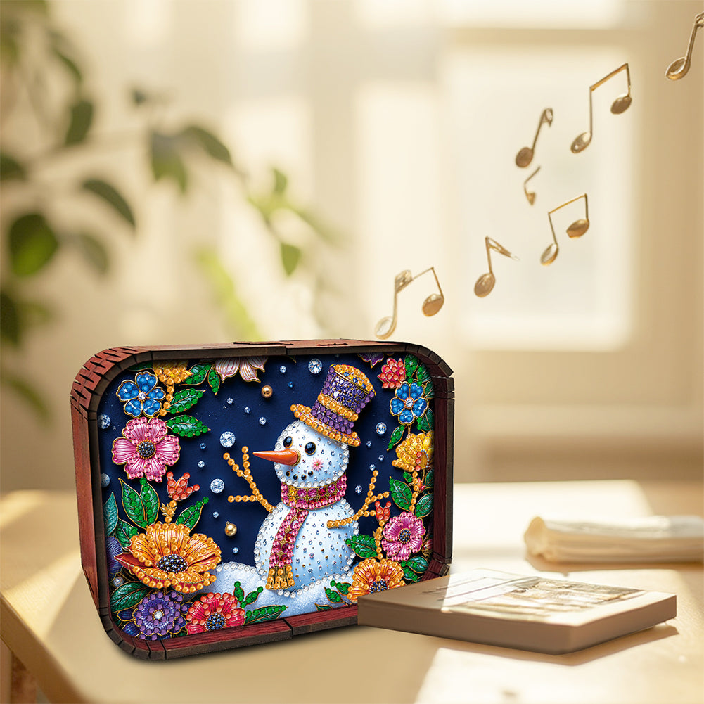 1pc Snowman Wooden Music Box Diamond Painting Art Kit Unique Gift for Christmas