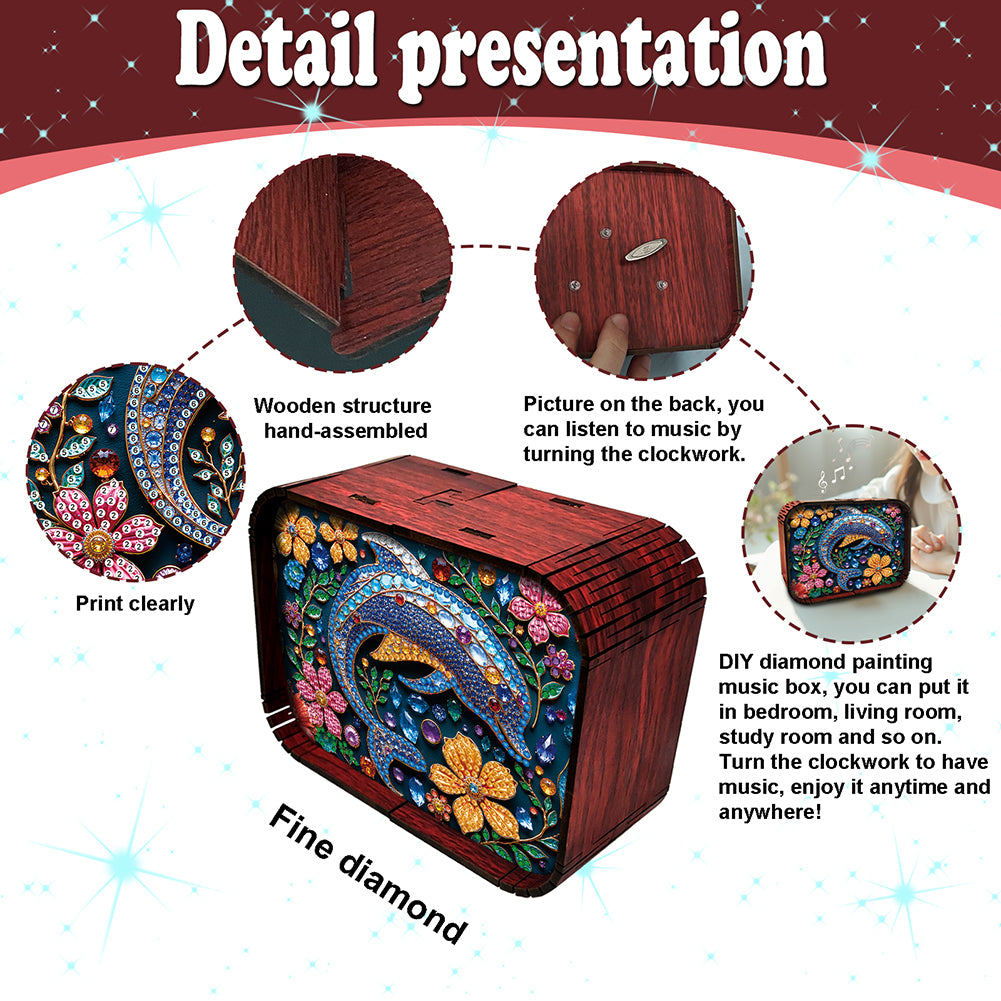 1pc Dolphin Wooden Music Box Diamond Painting Art Kit Unique Gift for Christmas