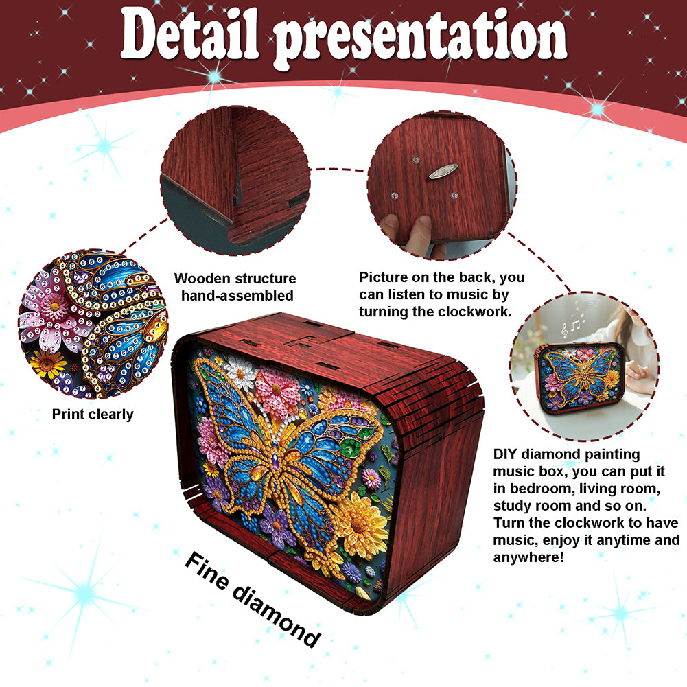 1pc Butterfly Wooden Music Box Diamond Painting Art Kit Gift for Christmas