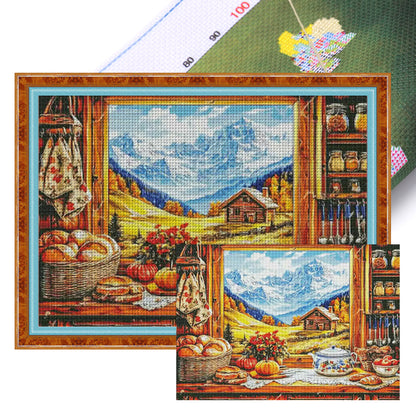 Autumn Window View - 14CT Stamped Cross Stitch 95*75CM£¨Egyptian cotton£©£¨Fairy Brand £©