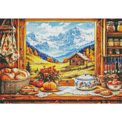Autumn Window View - 14CT Stamped Cross Stitch 95*75CM£¨Egyptian cotton£©£¨Fairy Brand £©