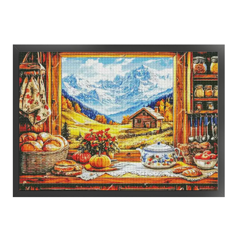 Autumn Window View - 14CT Stamped Cross Stitch 95*75CM£¨Egyptian cotton£©£¨Fairy Brand £©