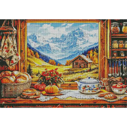 Autumn Window View - 14CT Stamped Cross Stitch 95*75CM£¨Egyptian cotton£©£¨Fairy Brand £©